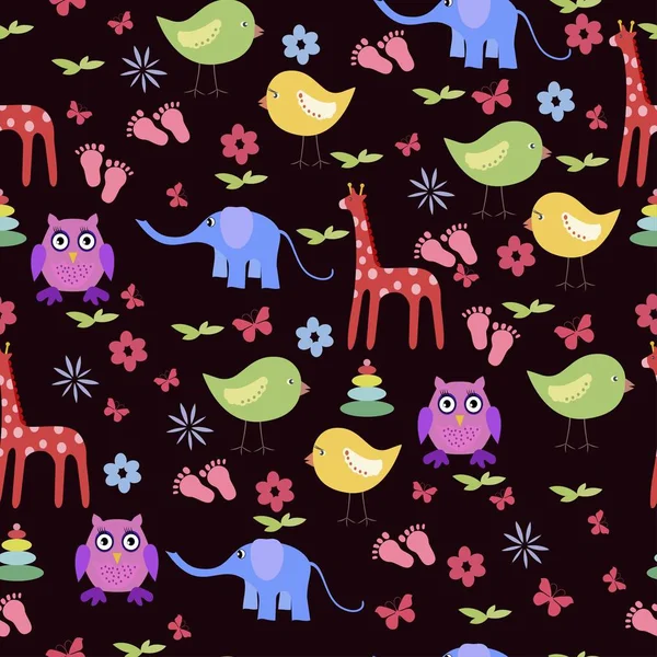 Nahtloser Babyhintergrund mit Giraffe und Elefant — Stockvektor