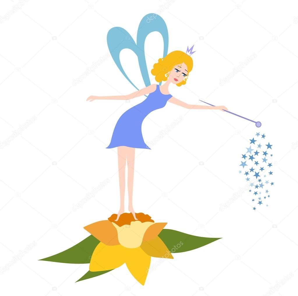 Fairy with a magic wand on a flower