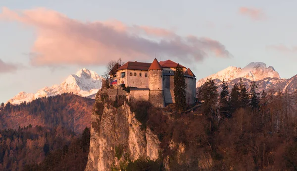 Bled castle при сходом сонця — стокове фото