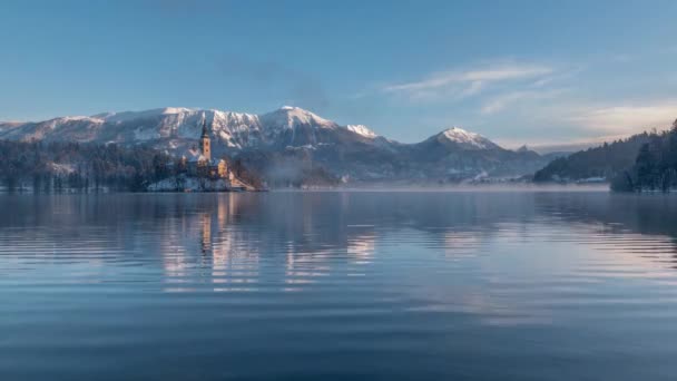 Beautiful Lake Bled in winter — Stock Video