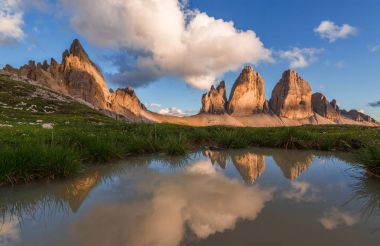 Sunset reflections of Tre Cime di Lavaredo