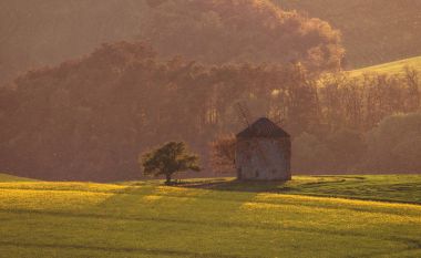 Rüzgar değirmeni South Moravia'deki / peyzaj
