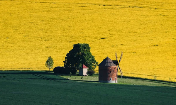 Moinho de vento na paisagem da Morávia do Sul — Fotografia de Stock