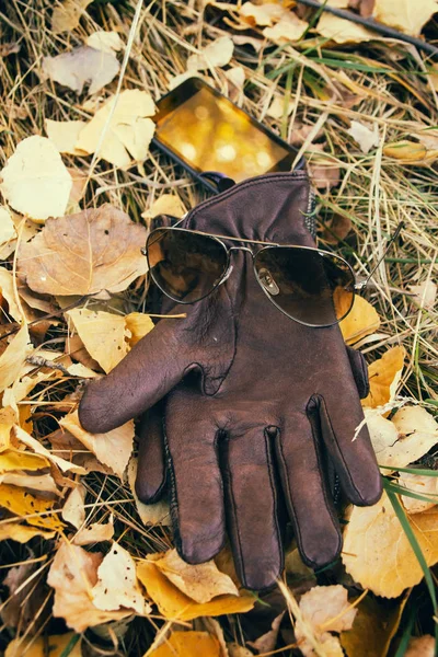 Bruin handschoenen met zonnebril — Stockfoto