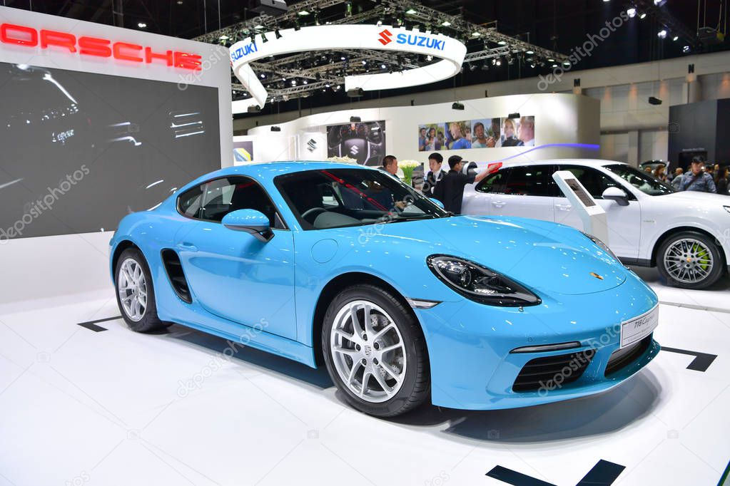 NONTHABURI - DECEMBER 8: Porsche 718 Cayman car on display at Thailand International Motor Expo 2016 on December 8, 2016 in Nonthaburi, Thailand.
