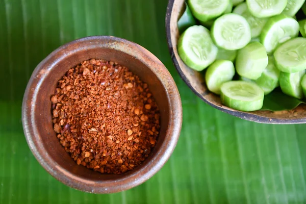 Roasted chili in bowl baked clay — Stock Photo, Image