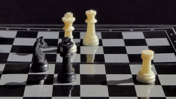 Hand Using White Rook Knock King Chess — Stock Video