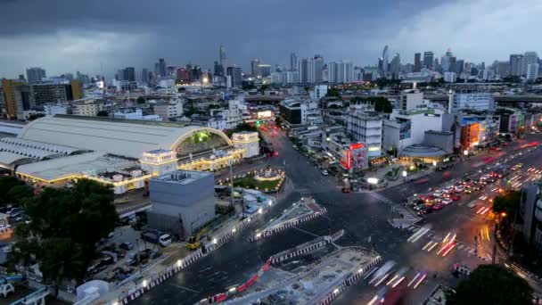 Dzień Nocy Stacji Hua Lamphong Centralnego Obszaru Transportu Biznesowych Bangkok — Wideo stockowe