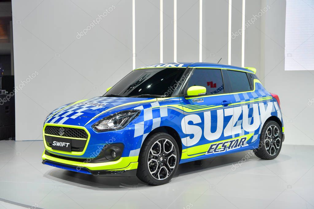 BANGKOK - MARCH 27 : Suzuki Swift Racer RS car on display at Bangkok International Motor Show 2018 on March 27, 2018 in Bangkok, Thailand.