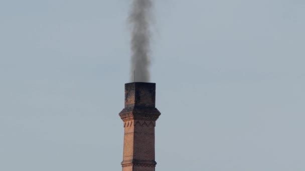 Mörk Rök Gamla Fabriken Smokestack Luftföroreningar Effekt För Miljön — Stockvideo
