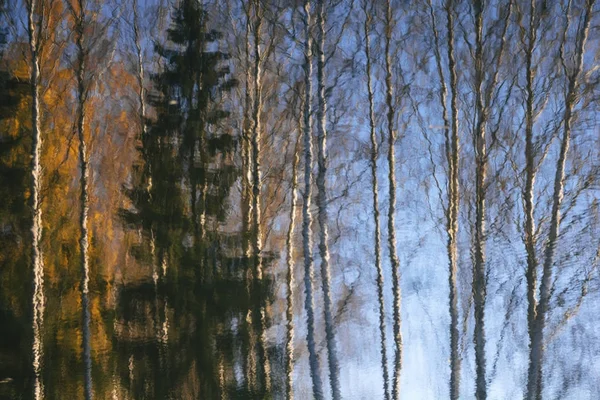 Reflexiones de árboles otoñales en el paisaje acuático del río — Foto de Stock