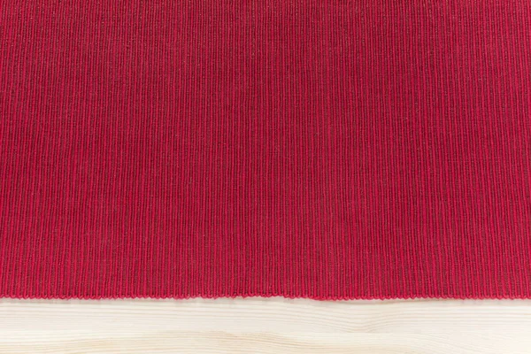 Red kitchen fabric napkin with stripes - background mockup with — Stok fotoğraf