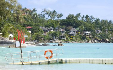 Tropikal bir arka plan ile köprü duba