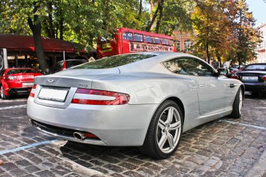 Kiev, Ukrayna; 20 Eylül 2015; Aston Martin Db9. İngilizce supercar. Editoryal fotoğraf.