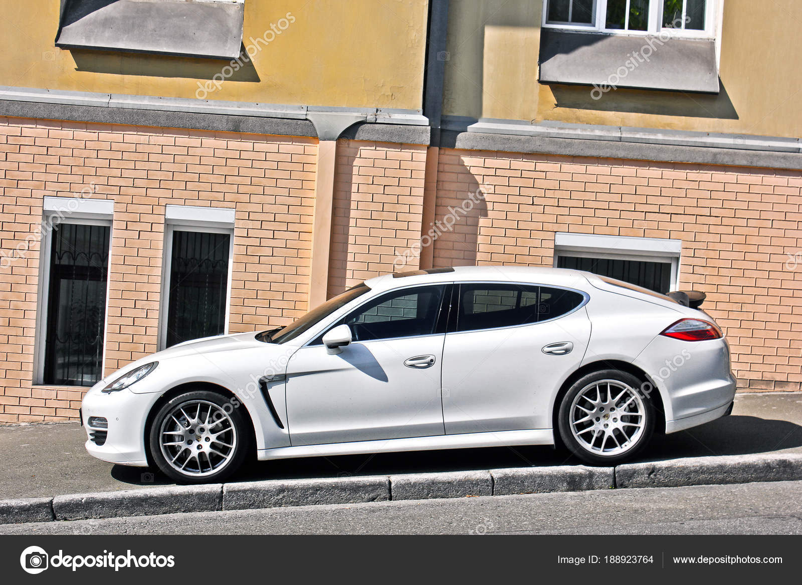 kiev ukraine november 2017 white porsche panamera parked sidewalk backdrop stock editorial photo c amor7 188923764