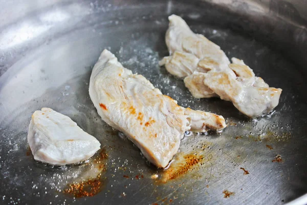 Carne Frita Uma Panela Porco Carne Carne Está Fritar — Fotografia de Stock