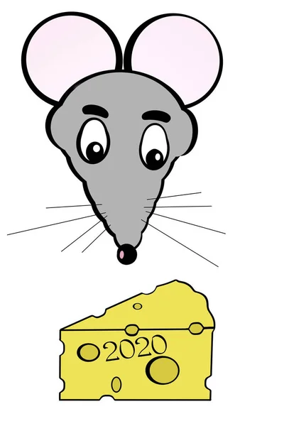 Ilustración a color. Rata y queso. Ilustración para el diseño . —  Fotos de Stock