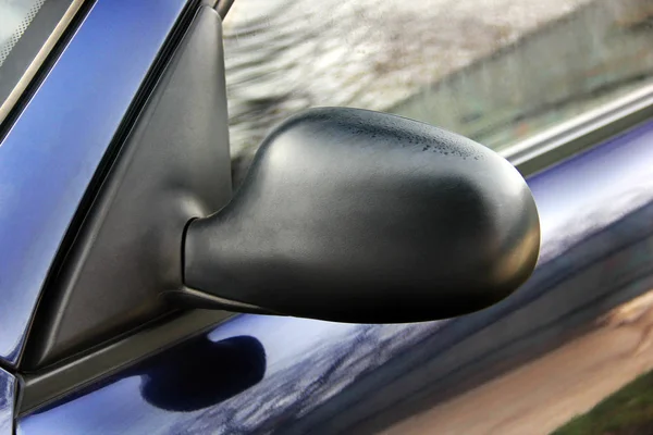 Rear view mirror close up. Blue car part — 스톡 사진