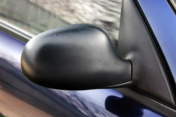 Rear view mirror close up. Blue car part — 스톡 사진