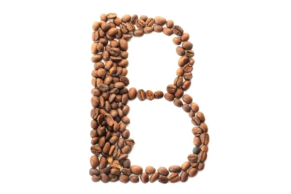 Coffee beans. Letter B made from coffee beans on a white background. Brown — Stock Photo, Image