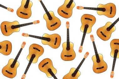 Beyaz arka planda gitar. Müzik aleti. Gitarların arkaplanı