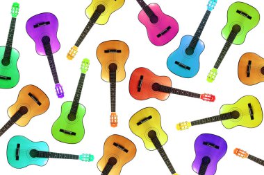 Beyaz arka planda gitar. Müzik aleti. Gitarların arkaplanı