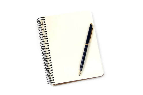 Σημειωματάριο Στυλό Λευκό Φόντο — Φωτογραφία Αρχείου