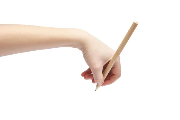 Hand Mit Bleistift Auf Weißem Hintergrund Körperteile — Stockfoto