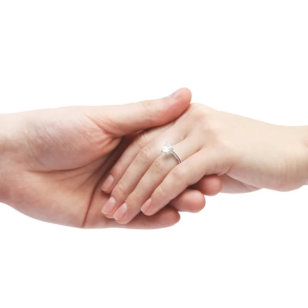 Anillo Con Una Piedra Mano Mano Masculina Sostiene Una Mano — Foto de Stock