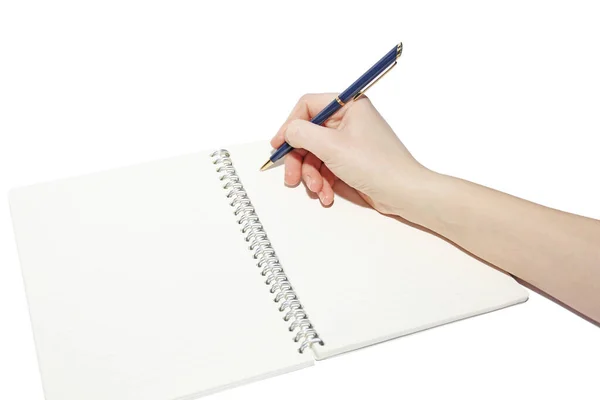 Ręcznie Pisze Notatniku Białym Tle — Zdjęcie stockowe