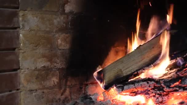 Fire Burns Fireplace — Stock Video