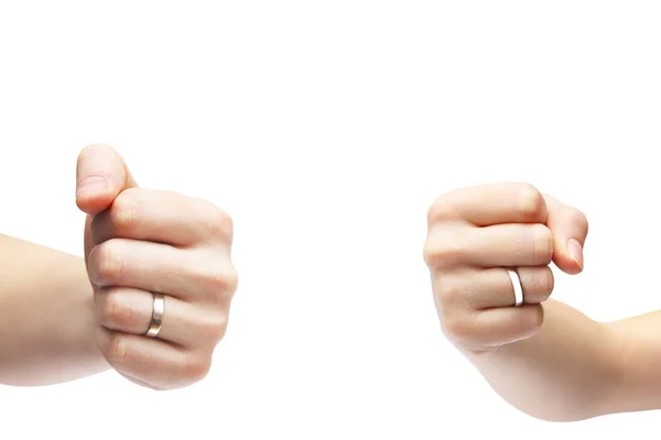 Hände Auf Weißem Hintergrund Ringe Den Händen — Stockfoto