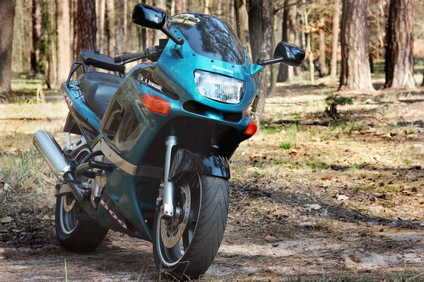 April 2020 Chernihiv Oekraïne Motorfiets Het Bos Kawasaki Sport Fiets — Stockfoto