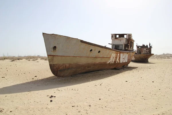 Boats Stranded Now Dry Bottom Aral Sea Sea Has Dried Stock Picture