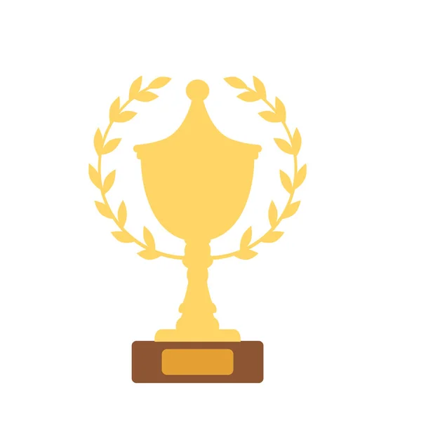 Χρυσή μεταλλική τρόπαιο Κύπελλο πρώτο βραβείο νικητής θέση με δάφνινο στεφάνι διανυσματικά εικονογράφηση — Διανυσματικό Αρχείο