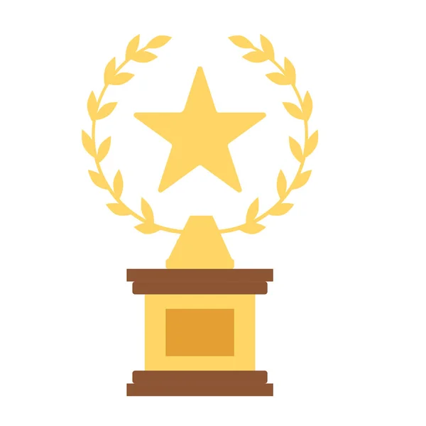 Taça de troféu metálico dourado prêmio vencedor do primeiro lugar com coroa de louros e ilustração vetorial estrela —  Vetores de Stock