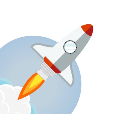 Başlamak yukarıya. Roket gemisi. Düz tasarım modern vektör illüstrasyon kavramı yeni iş projesi geliştirme başlatmak ve bir piyasada yeni bir yenilik ürün lansmanı.