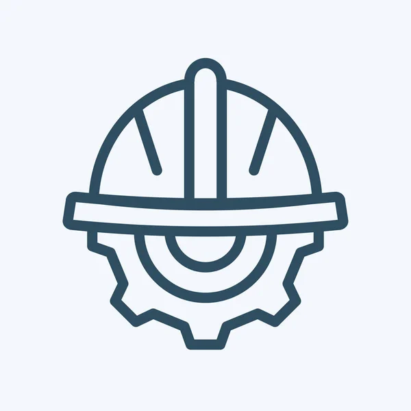Capacete de construção industrial ou chapéu com engrenagem ícone linear —  Vetores de Stock
