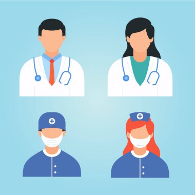 Tıp doktoru ve hemşire imzası. Tıp insanlarının illüstrasyonu veya simgesi