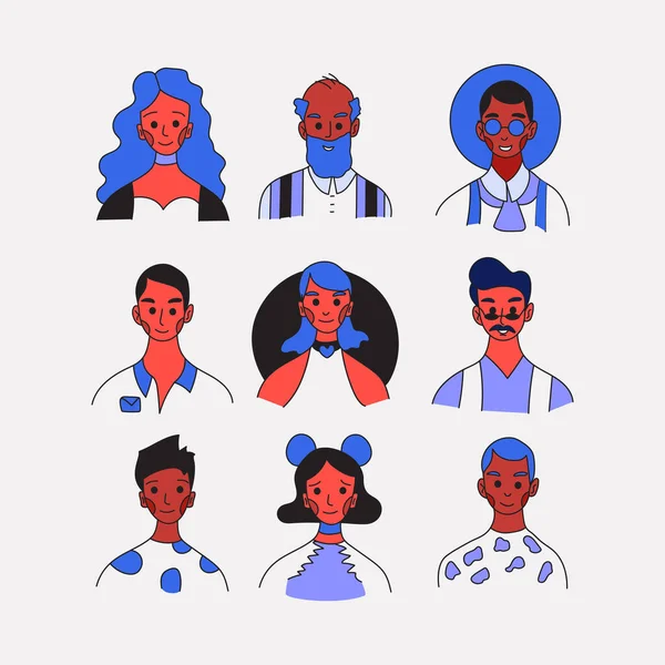 Люди Різного Профілю Колекції Аватарів Піктограми Жіночих Чоловічих Облич Значок — стоковий вектор