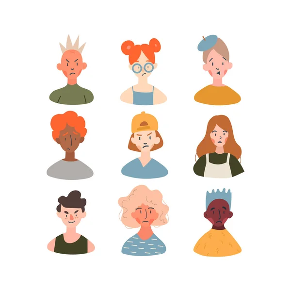 Діти Різних Рас Профілю Колекції Аватарів Ікони Дівчат Хлопчиків Стикаються — стоковий вектор