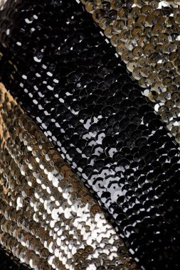 Parlak renklerin payetleri ve payetleri ile kumaş. Moda glitter kumaş, payetler. Parlak yüzey