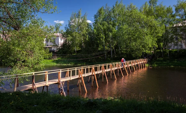 Village. Wooden bridge. — Stock Photo, Image