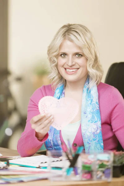 Happy Professional Woman with a Valentine Heart — Stock Photo, Image