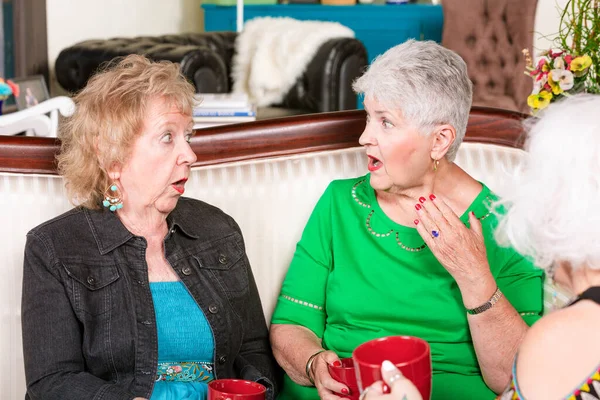 Drei Seniorinnen Teilen Schockierenden Klatsch — Stockfoto