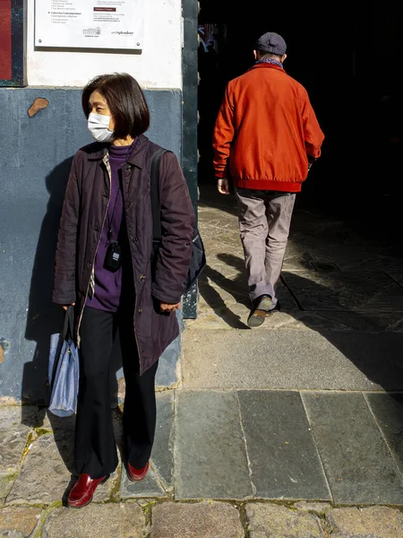 Seville Španělsko Března Neidentifikovaná Žena Nosí Masku Aby Ochránila Sebe — Stock fotografie