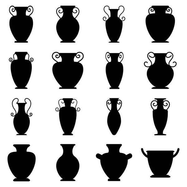 Διάνυσμα σύνολο μαύρο αρχαιοελληνικά αγγεία — Διανυσματικό Αρχείο