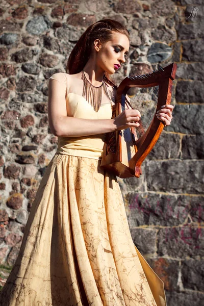 Female portrait whith celtic harp
