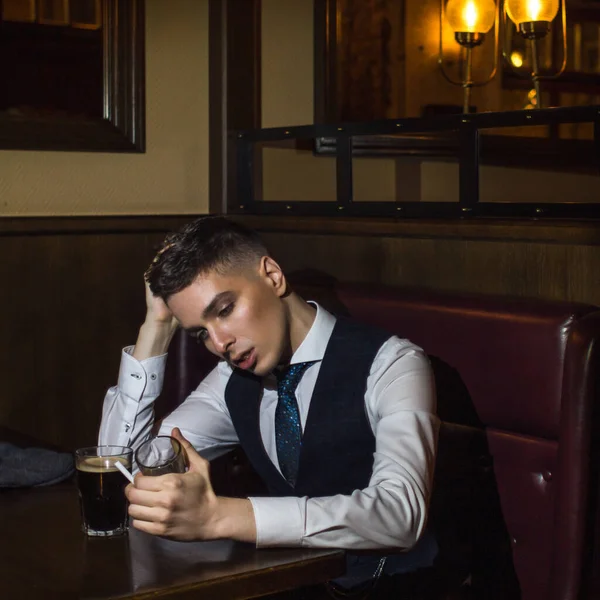 Young man in retro pub