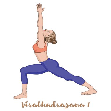 Kadınlar siluet. Savaşçı 1 yoga poz. Virabhadrasana 1